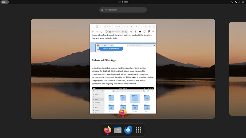 Le bureau Gnome 46 sur Ubuntu 24.04 avec le Mont Fuji