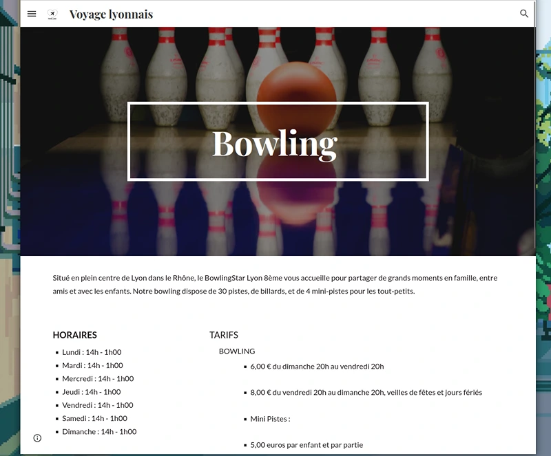 Site sur le bowling à Lyon