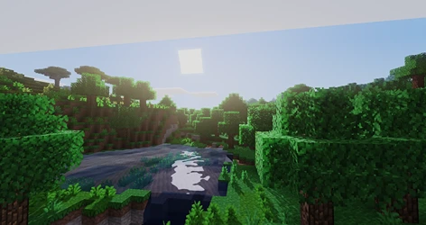 a beautiful forest with sunrise in luanti minetest